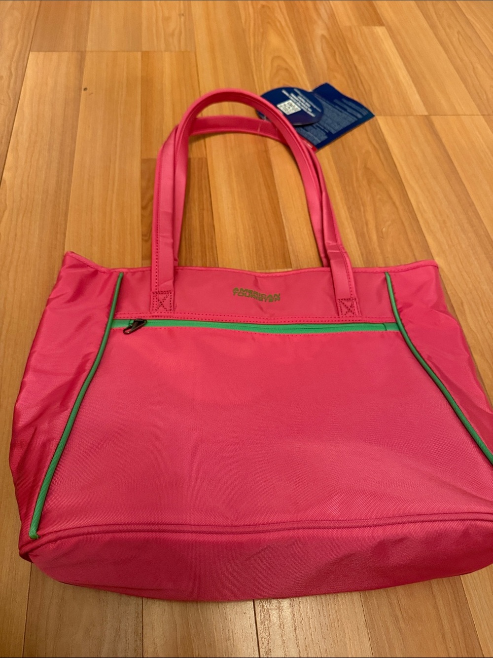American Tourister Bright Pink Tote Bag with Green Trim